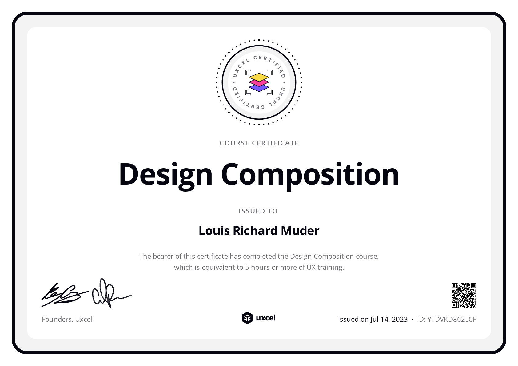 Louis Richard Muder's certificate